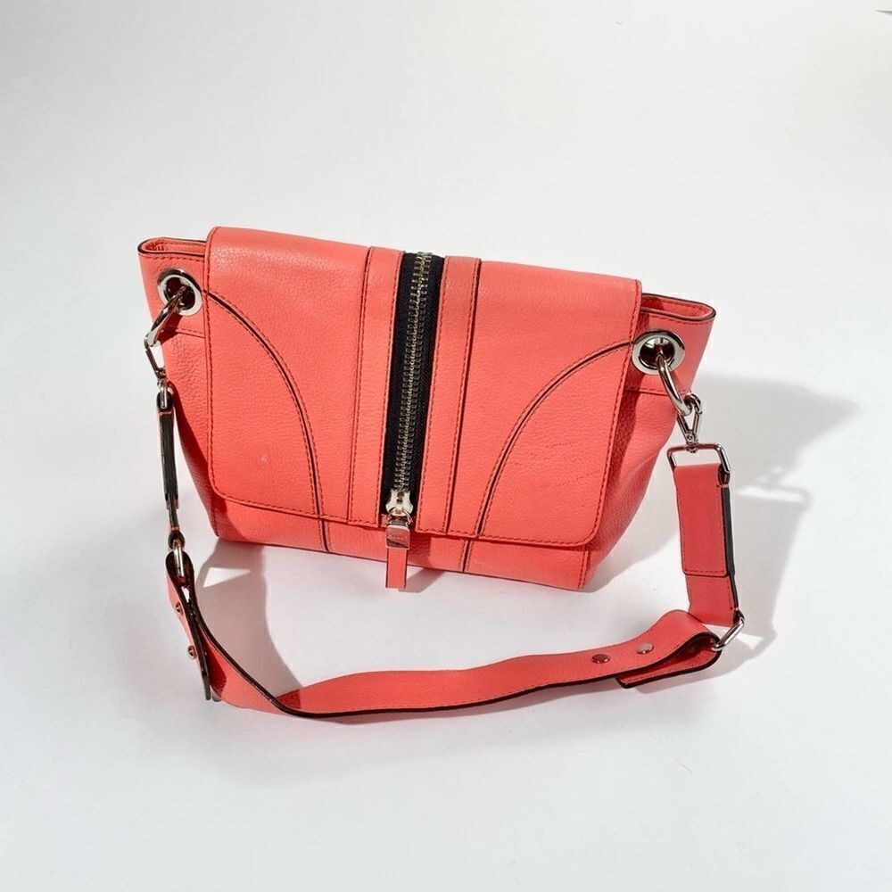 Milly coral leather statement zipper shoulder bag